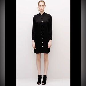Ann Taylor Black Satin Long Sleeve Shirt Dress Size XSP